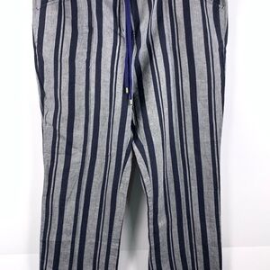 Brooks Brothers 346 Linen Blend Pants 14 Blue Gray Stripe Drawstring Coastal